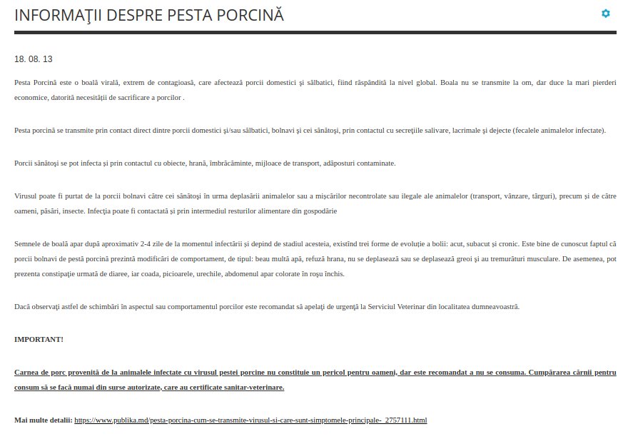 informatii pesta porcina Sanatate