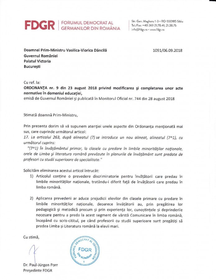 scrisoare fdgr