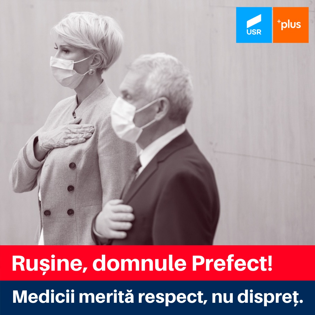 Alianța USR PLUS Sibiu: Rușine, domnule prefect. Medicii merită respect, nu dispreț.