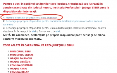 Modelul de declarație al Prefecturii Sibiu este greșit. ”E doar orientativ și se adaptează”