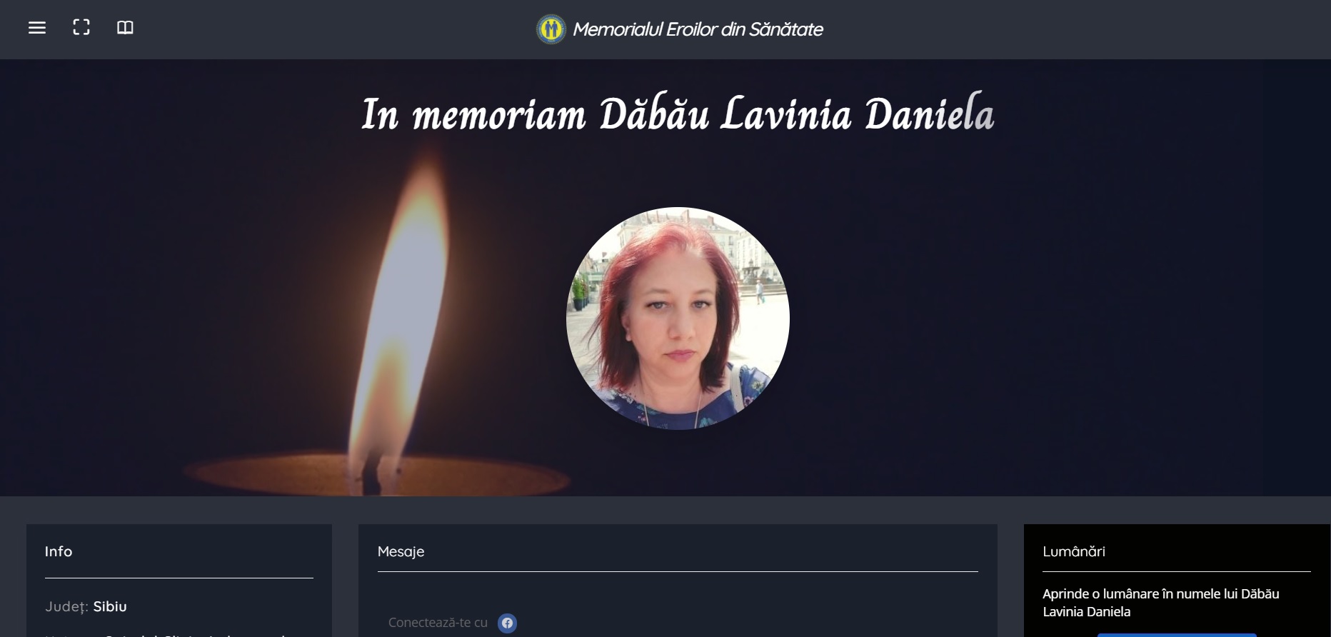 Asistenta din Sibiu, decedată în iunie de covid, inclusă în Memorialul Eroilor din Sănătate realizat de Federația Solidaritatea