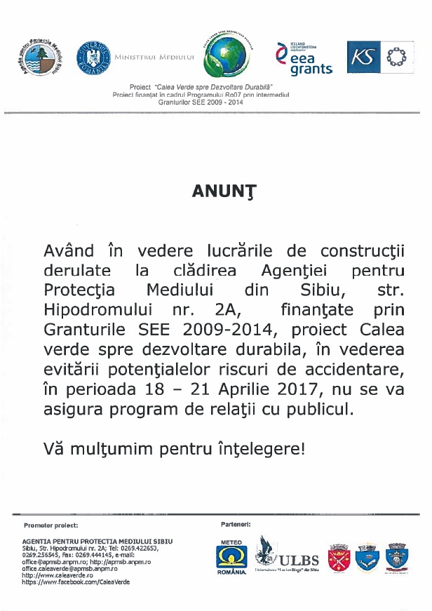 Agenția pentru Protecția Mediului: programul cu publicul, întrerupt timp de patru zile (P)