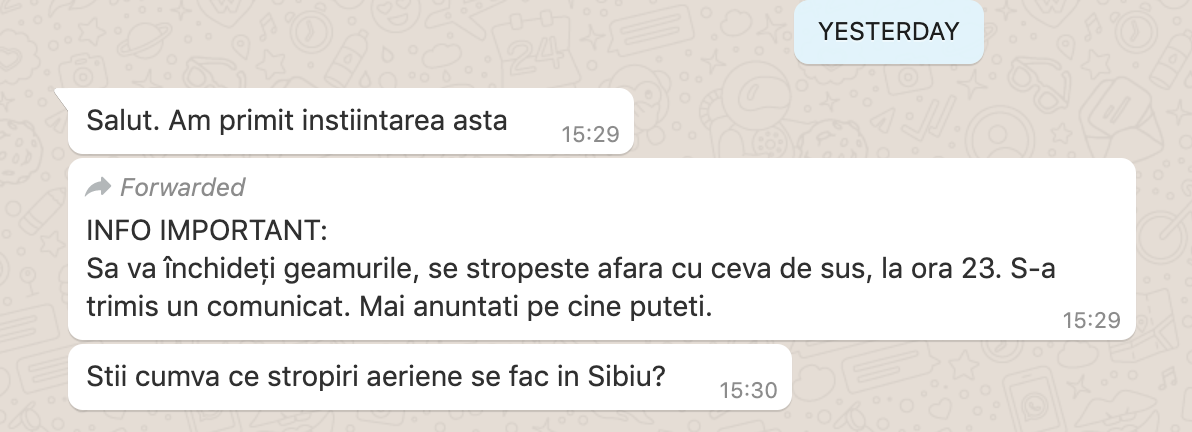 ISU despre zvonul că ”se stropește cu ceva de sus”. ”Este un fake news”