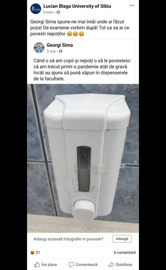 ”Ca să ai ce povesti nepoților”. Gluma Universității la imaginile cu săpunul din toalete