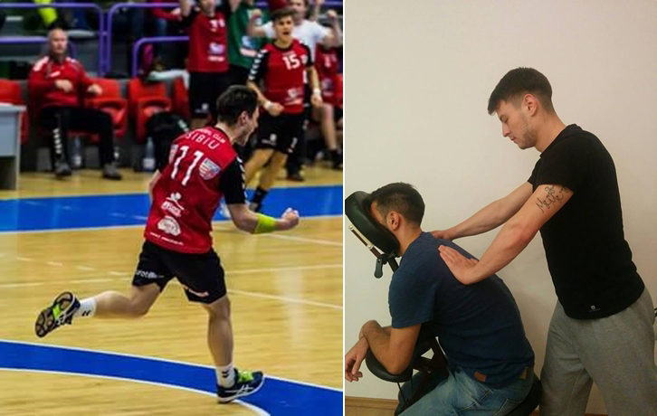 Pe mâini bune, cu handbalistul-maseur. Povestea extremei lui HC Sibiu care îşi transformă pasiunea ascunsă într-o afacere: masajul pe scaun