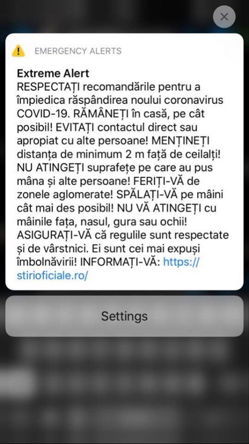 Coronavirus. Mesaj prin RO-ALERT: 
