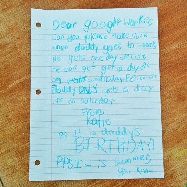 O fetiță din SUA a trimis o scrisoare către Google, ca tatăl ei să primească o zi liberă