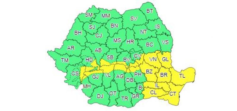 Cod galben de vânt până la ora 22
