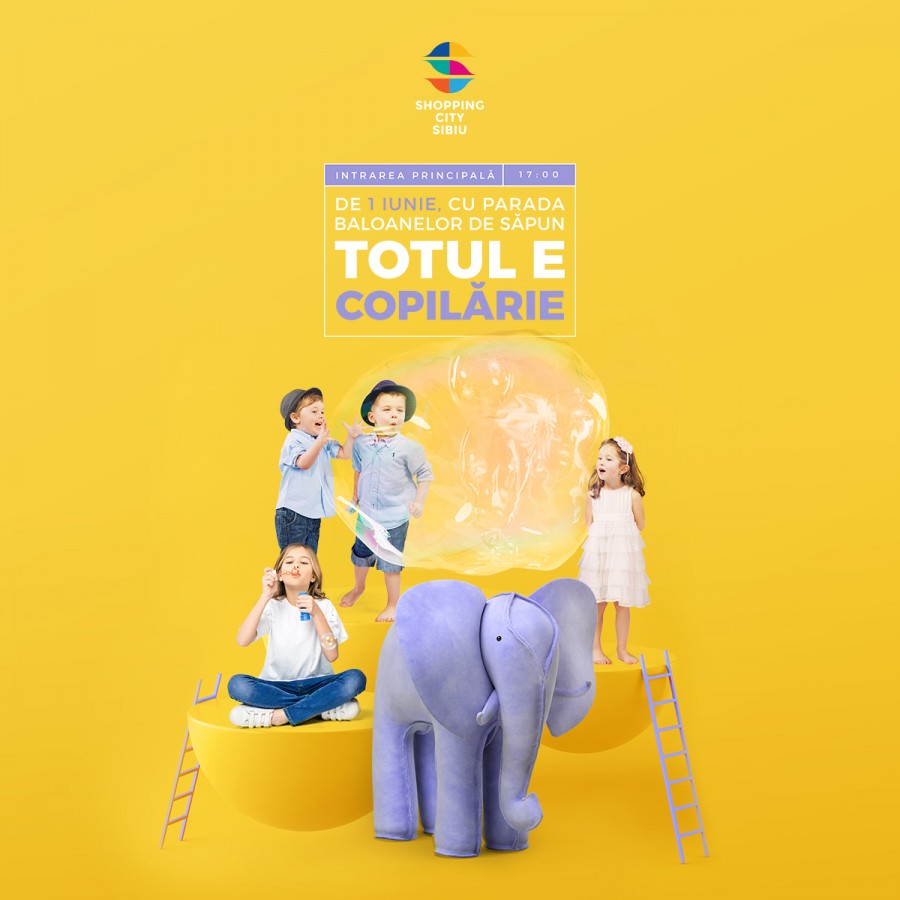 Paradă cu baloane de săpun, mascote și surprize de 1 iunie, la Shopping City Sibiu