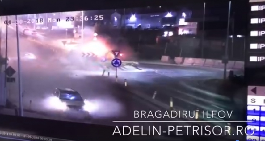 VIDEO | Un șofer beat a zburat printr-un sens giratoriu