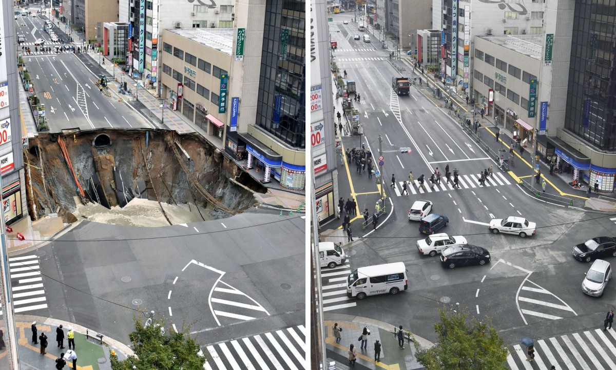 Japonezii au reparat groapa imensă din Fukuoka în 48 de ore