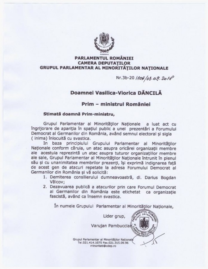 Grupul parlamentar al minorităţilor naţionale îi cere premierului demiterea lui Darius Vâlcov