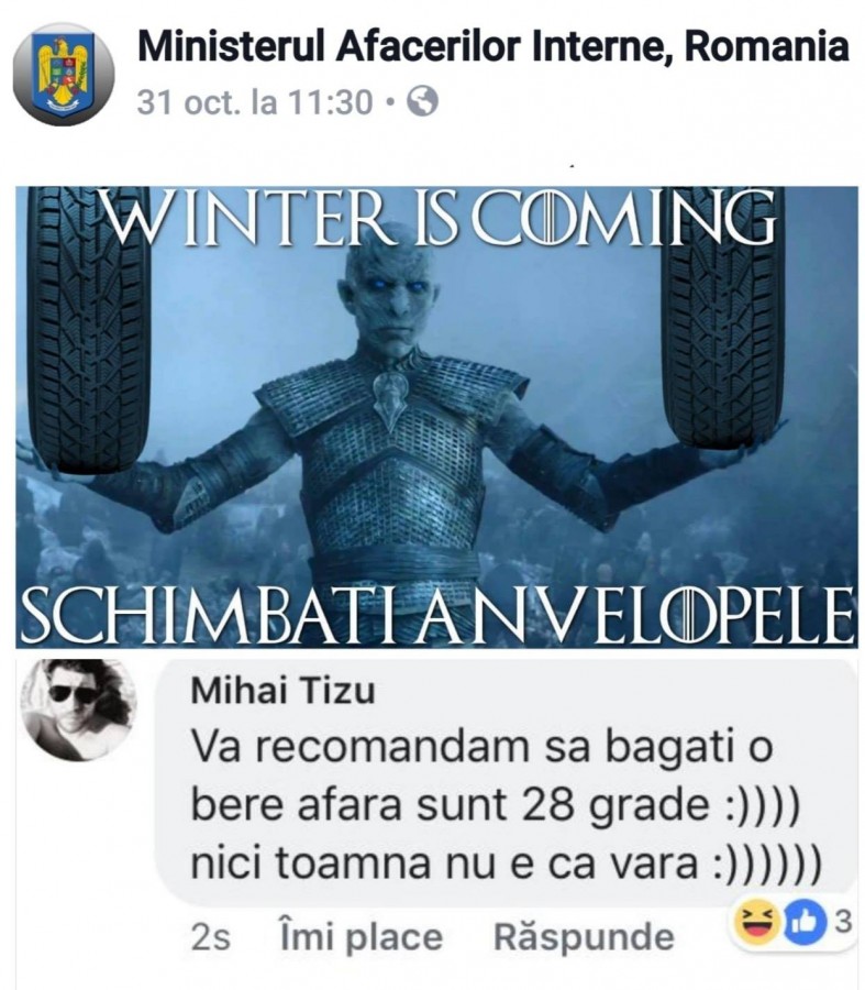 Postare a M.A.I. despre anvelopele de iarnă, a ajuns virală pe facebook