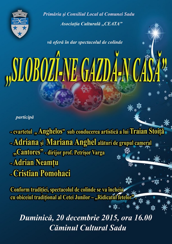 Traian Stoiță, Mariana și Adriana Anghel colindă la Sadu 