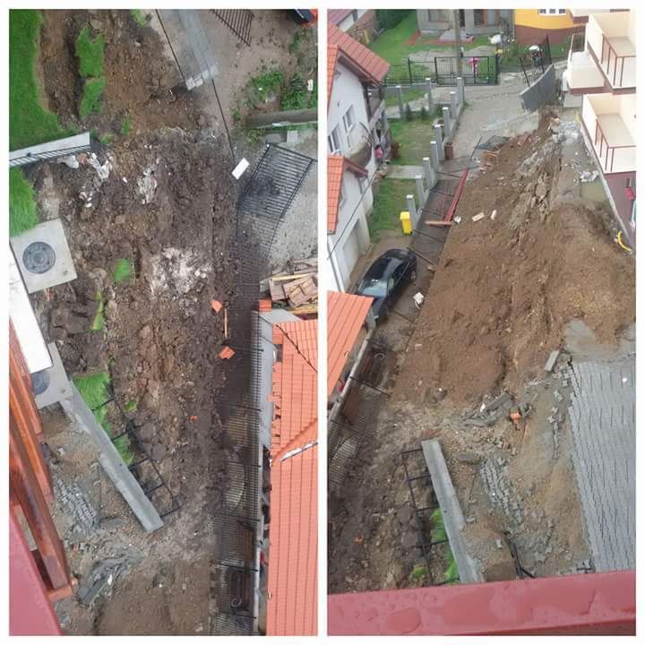 ACTUALIZARE. Alunecarea de teren surprinsă parțial de camerele de supraveghere. Zidul de sprijin era ridicat fără autorizație | VIDEO
