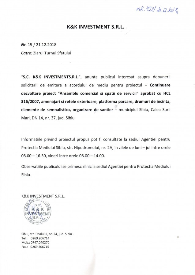 Anunț de mediu