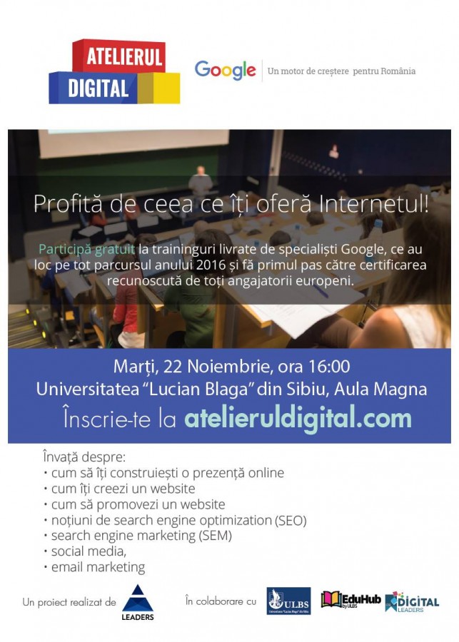 Specialiștii Google deschid “Atelierul Digital” pentru studenții sibieni