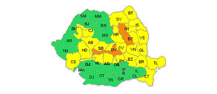 Cod portocaliu de ploi torențiale și vijelii în Sibiu
