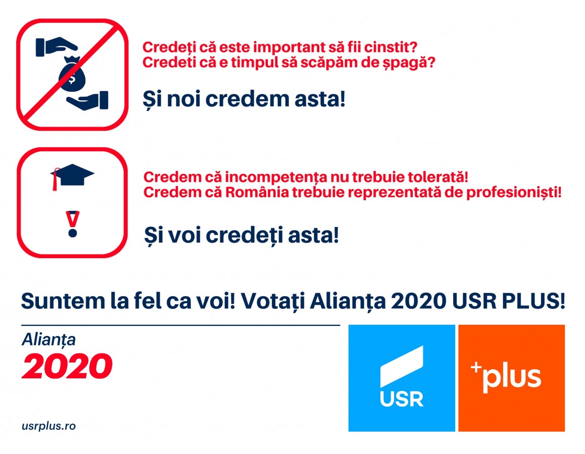 Alianța 2020 USR PLUS: Fără hoție ajungem departe