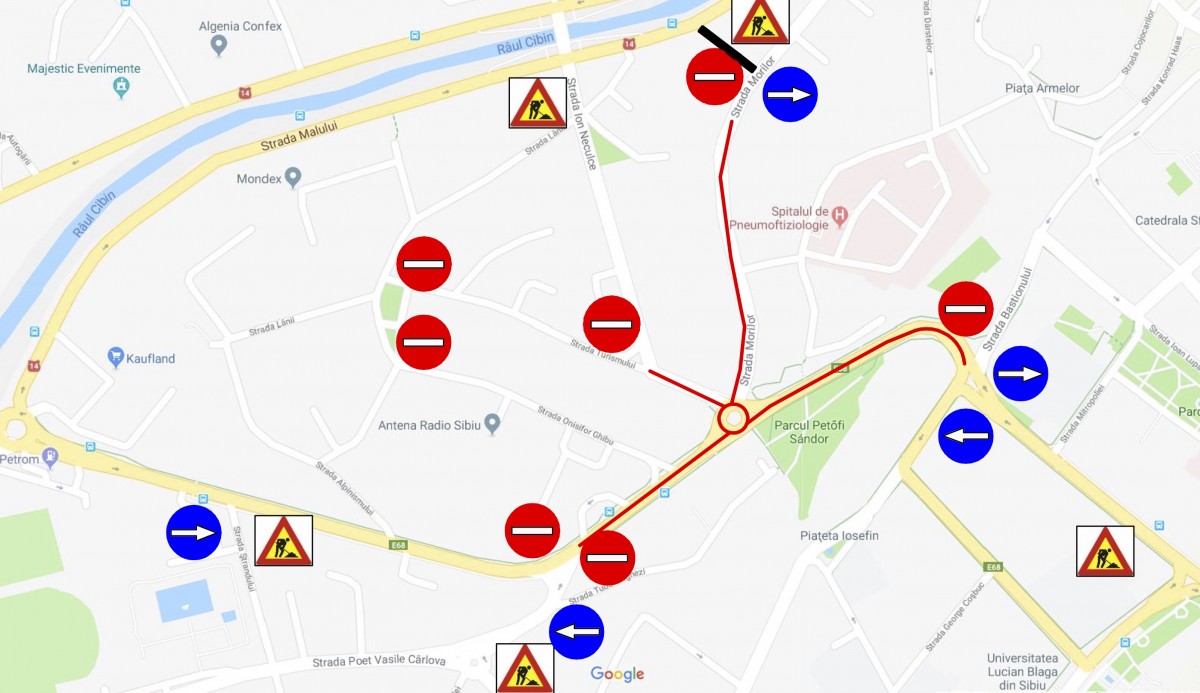 Patru străzi din centrul Sibiului, închise pentru asfaltarea sensului giratoriu de pe str. Alba Iulia