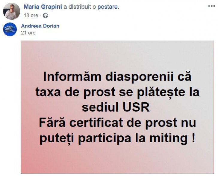 Grapini, mesaje pentru diaspora: ” Informăm diasporenii că taxa de prost se plătește la sediul USR”