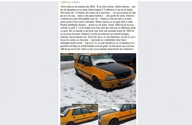 Cel mai amuzant anunț. Vând hoit din 2004… îl luați, sau nu, oricum nu-mi pasă!