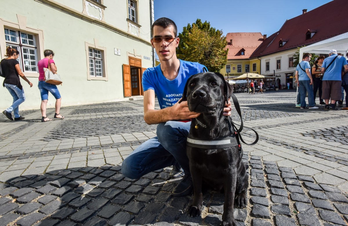 FOTO-VIDEO Prima echipă om/câine-ghid din Sibiu. Paul și Fantom