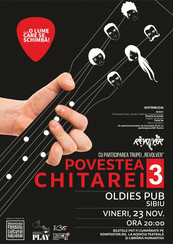 Epilog - ultima parte a trilogiei de teatru-muzical „Povestea Chitarei” se joacă vineri. Din distribuţia piesei, trupa Revolver (CP)