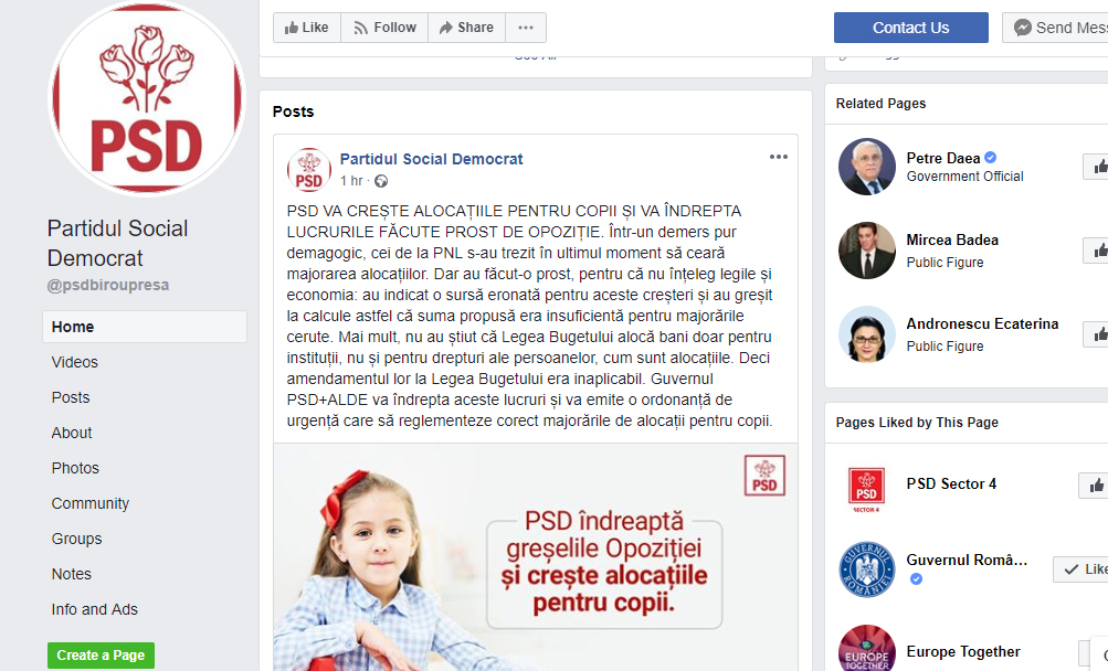 PSD se laudă pe Facebook că mărește alocațiile copiilor
