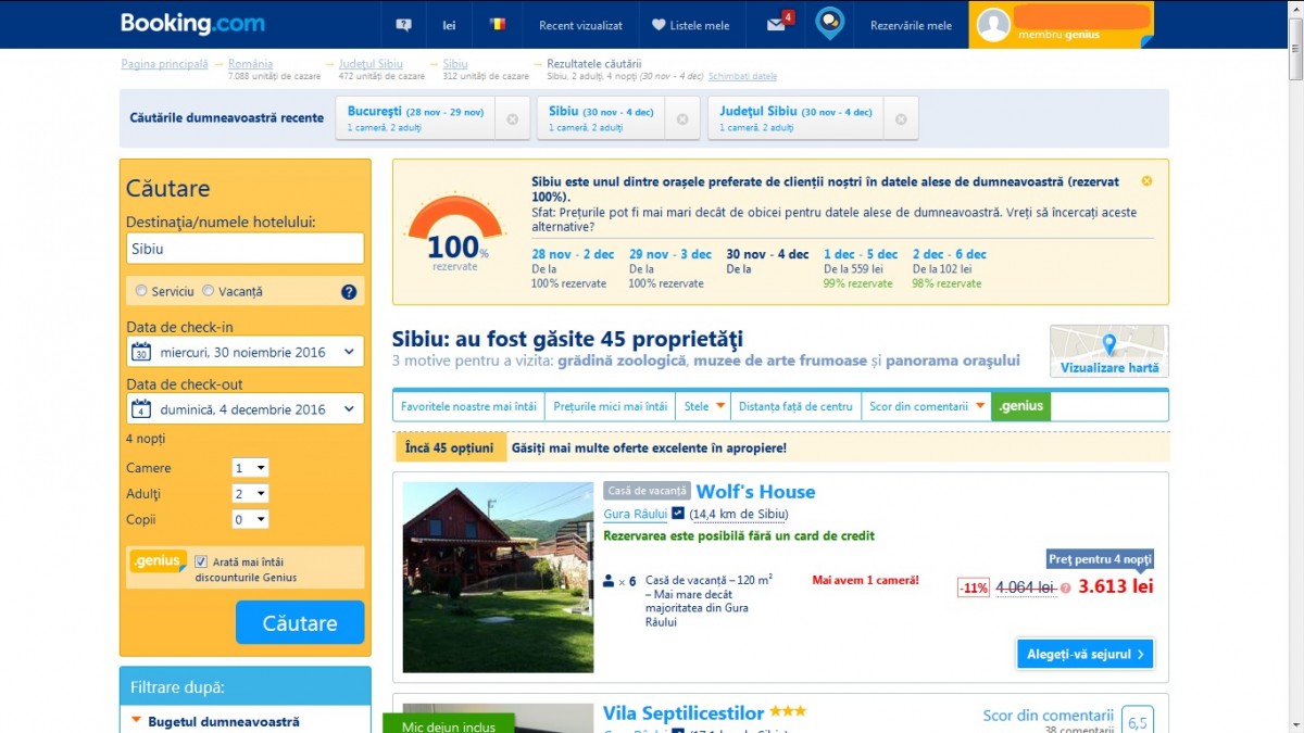 Booking.com: Sibiul este ocupat 100% în vacanța de 1 decembrie