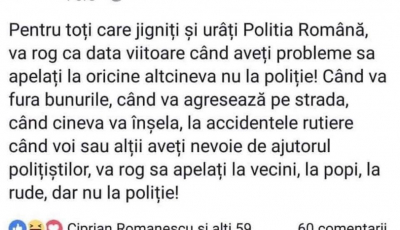 Mesaj publicat pe Facebook de purtătorul de cuvânt al Brigăzii Rutiere: Când aveţi probleme, apelaţi la popi