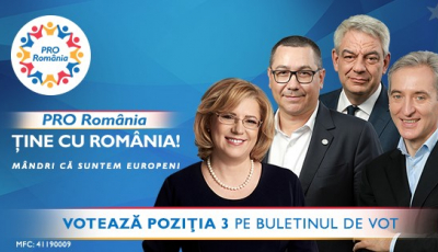 Votează PRO România pe 26 mai, poziția 3 pe buletinul de vot