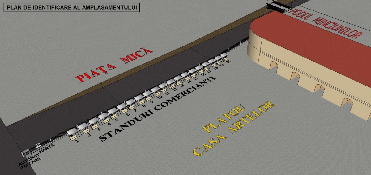 Comerciant în Piața Mică. Primăria oferă 22 de standuri pentru doi ani