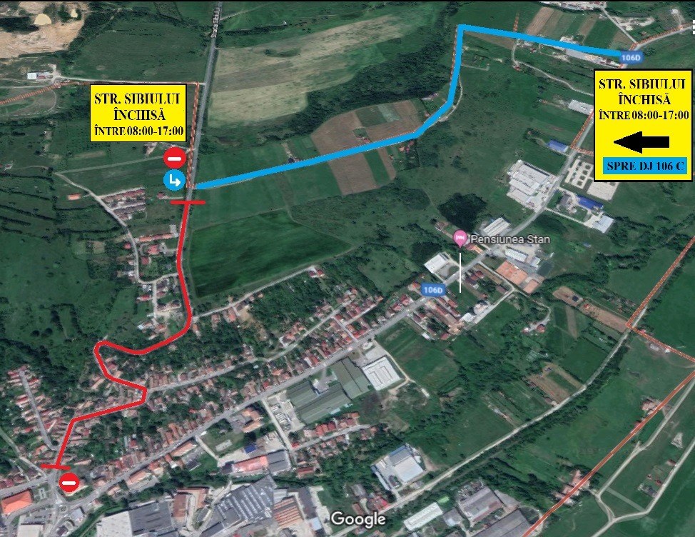 Accesul în Cisnădie dinspre Sibiu, redirecționat timp de o săptămână