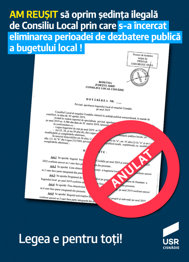 USR Cisnădie dovedește că informațiile făcute publice despre Primăria Cisnădie nu sunt „fake news”