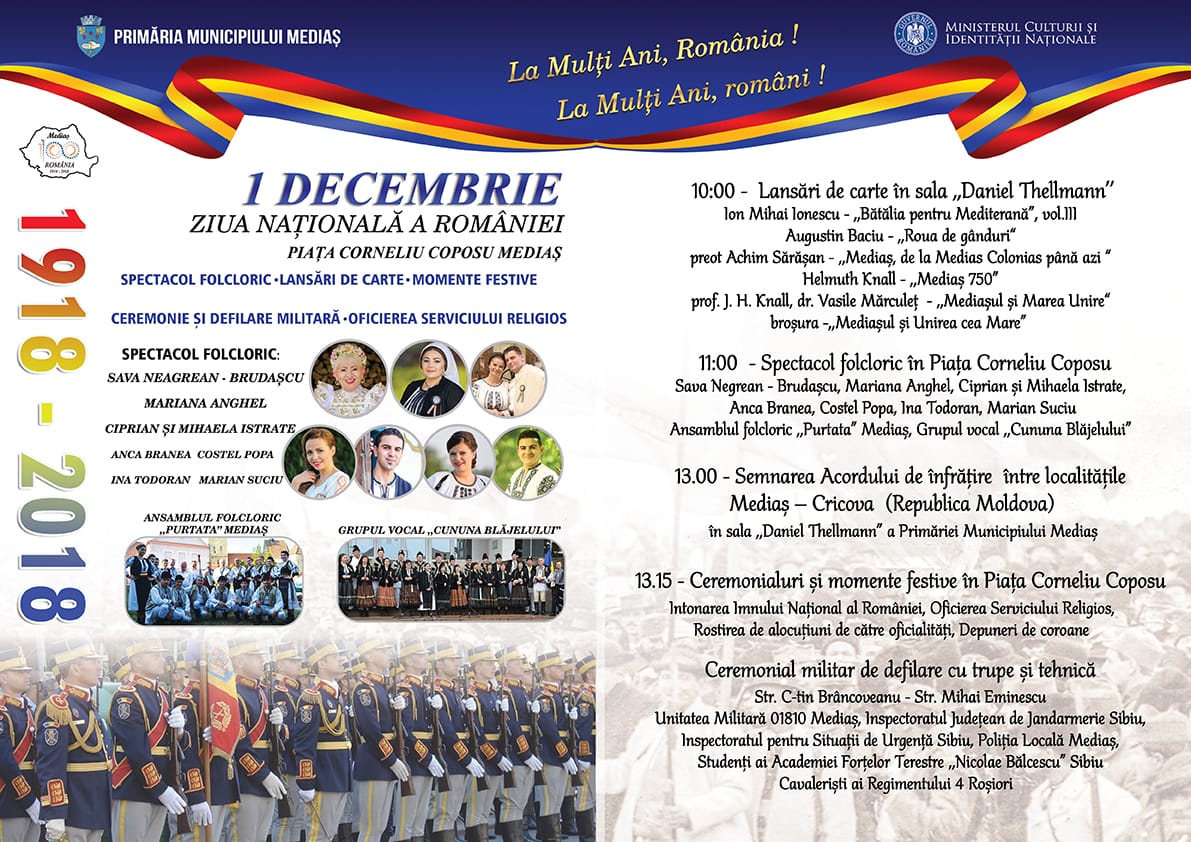 Mediaș - ceremonii, defilări și spectacole, la 100 de ani de România