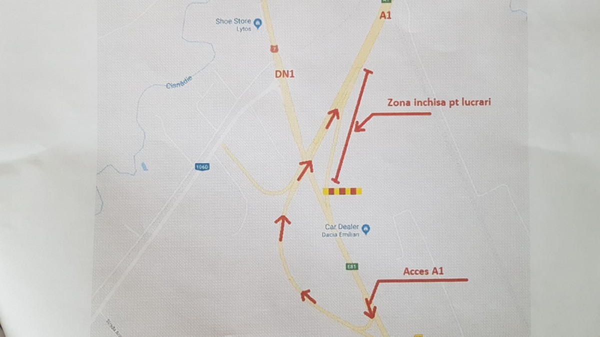 Restricții de circulație pe breteaua de urcare pe A1, la Mohu
