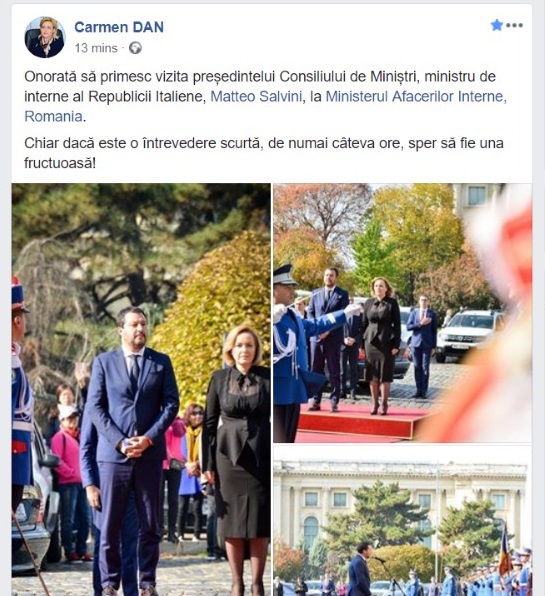 Gafă a ministrului de Interne, Carmen Dan. A încurcat funcțiile ministrului Matteo Salvini