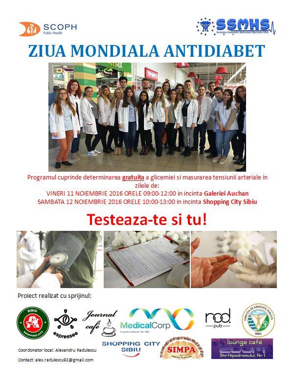 Sibienii vor fi testaţi gratuit cu ocazia Zilei Mondiale Anti-Diabet