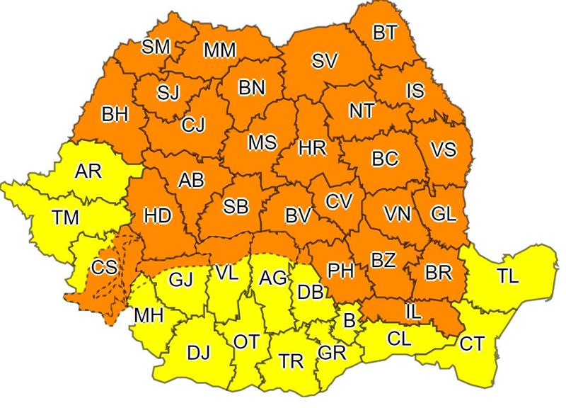 Cod portocaliu de ploi puternice în tot județul