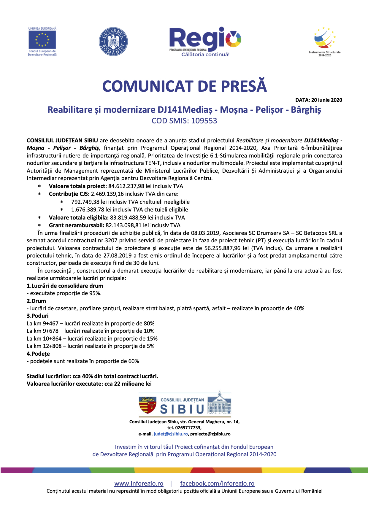 Reabilitare și modernizare DJ141Mediaș - Moșna - Pelișor - Bârghiș
