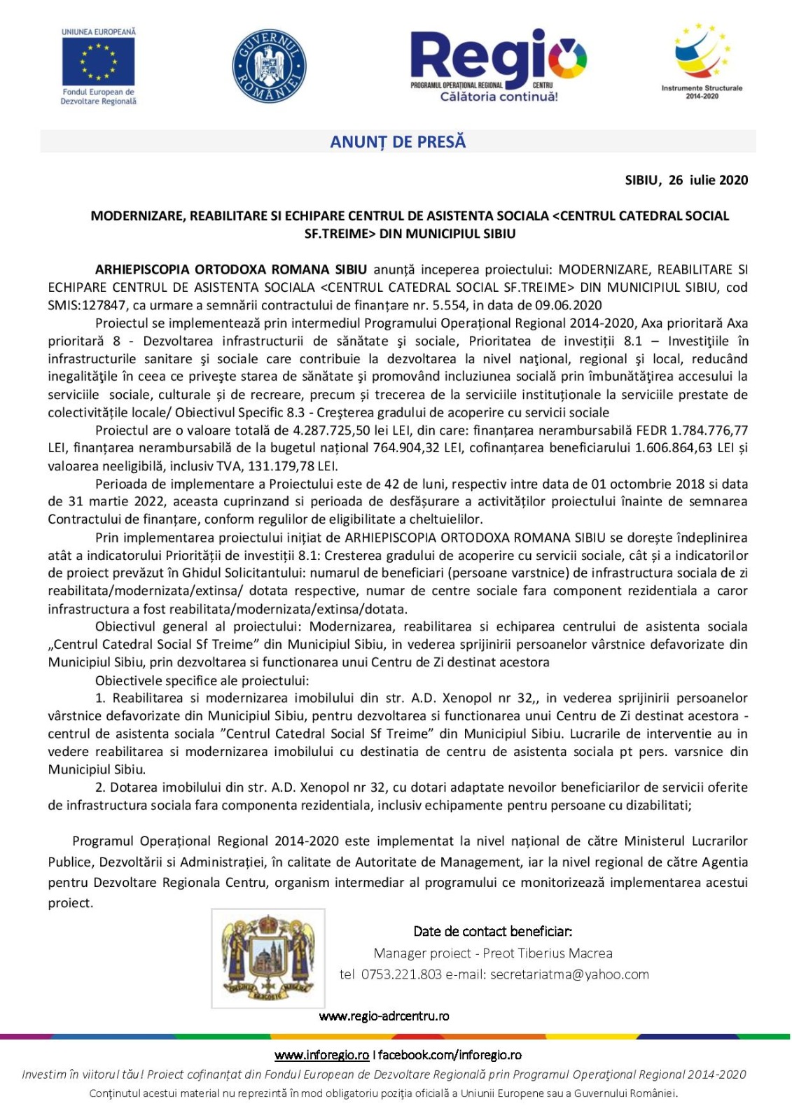 Modernizare, reabilitare și echipare Centrul de Asistență Socială din municipiul Sibiu