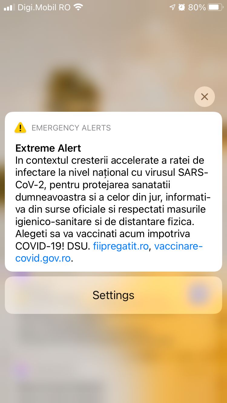 Mesaj RO-Alert: Alegeți să vă vaccinați acum împotriva COVID-19