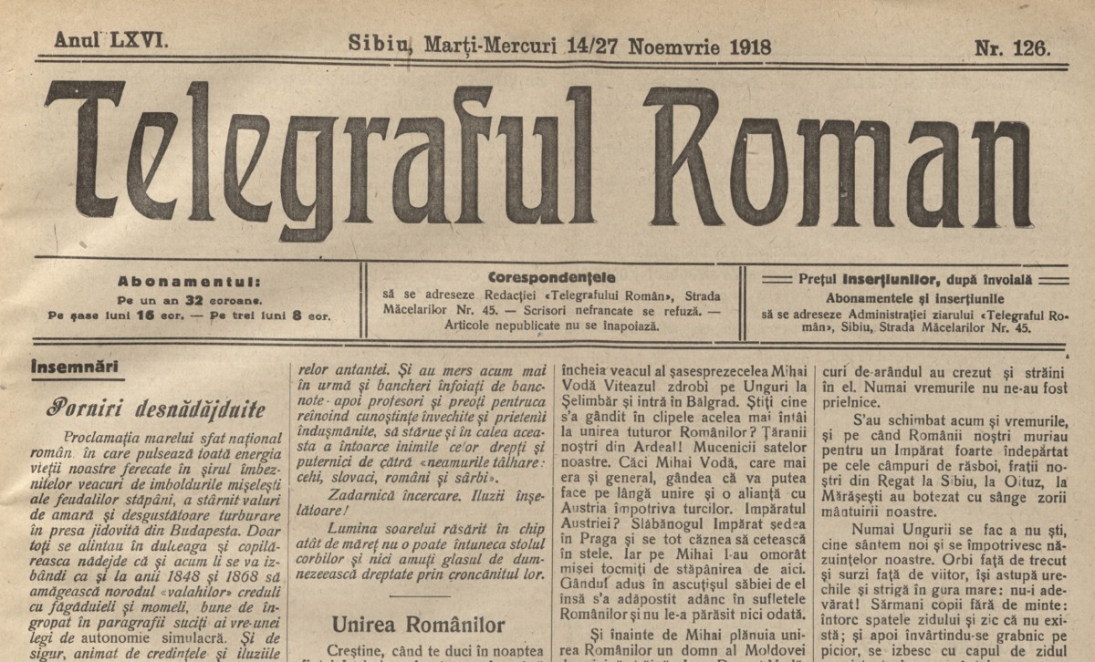 Telegraful Român, publicația Mitropoliei Ardealului, va trece în online. Este cel mai vechi ziar românesc