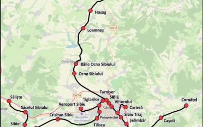 Planul Trenului metropolitan Sibiu. Se va putea ajunge din Avrig sau Turnu Roșu până în Copșa Mică. Planul pe transport 2020-2030