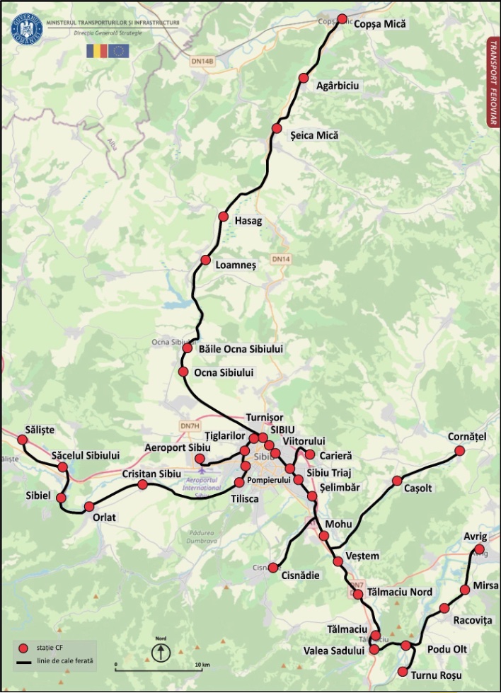Planul Trenului metropolitan Sibiu. Se va putea ajunge din Avrig sau Turnu Roșu până în Copșa Mică. Planul pe transport 2020-2030