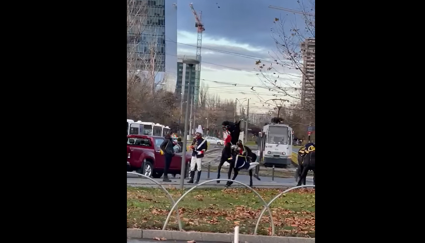 Viral - Un jandarm cade de pe cal, la parada de 1 Decembrie de la București