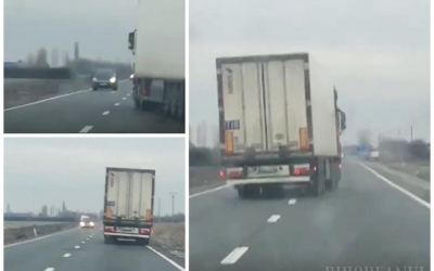 VIDEO. Aproape de tragedie: șofer de TIR, beat pe un drum din Bihor. A fost oprit de alți conducători auto