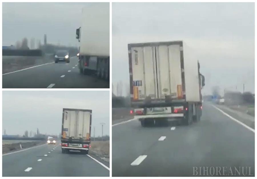 VIDEO. Aproape de tragedie: șofer de TIR, beat pe un drum din Bihor. A fost oprit de alți conducători auto