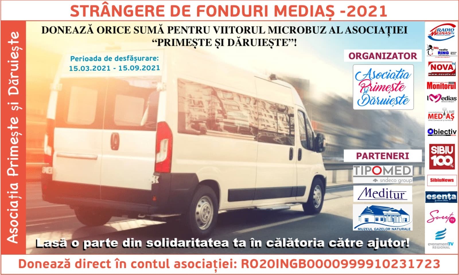 Campanie de strângere de fonduri: Asociația „Primește și Dăruiește” are nevoie de sprijin în achiziționarea unui microbuz